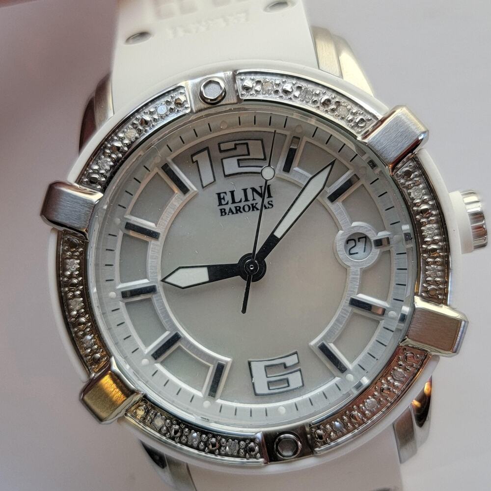 Elini Barokas Womens Watch 20005 White Dial Silver Case White Silicone Swiss